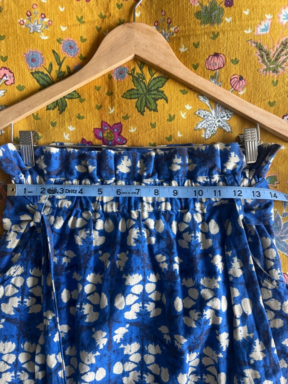 Anthropologie Blue Floral Paperbag Waist Skirt with Tie - Picture 6 of 10